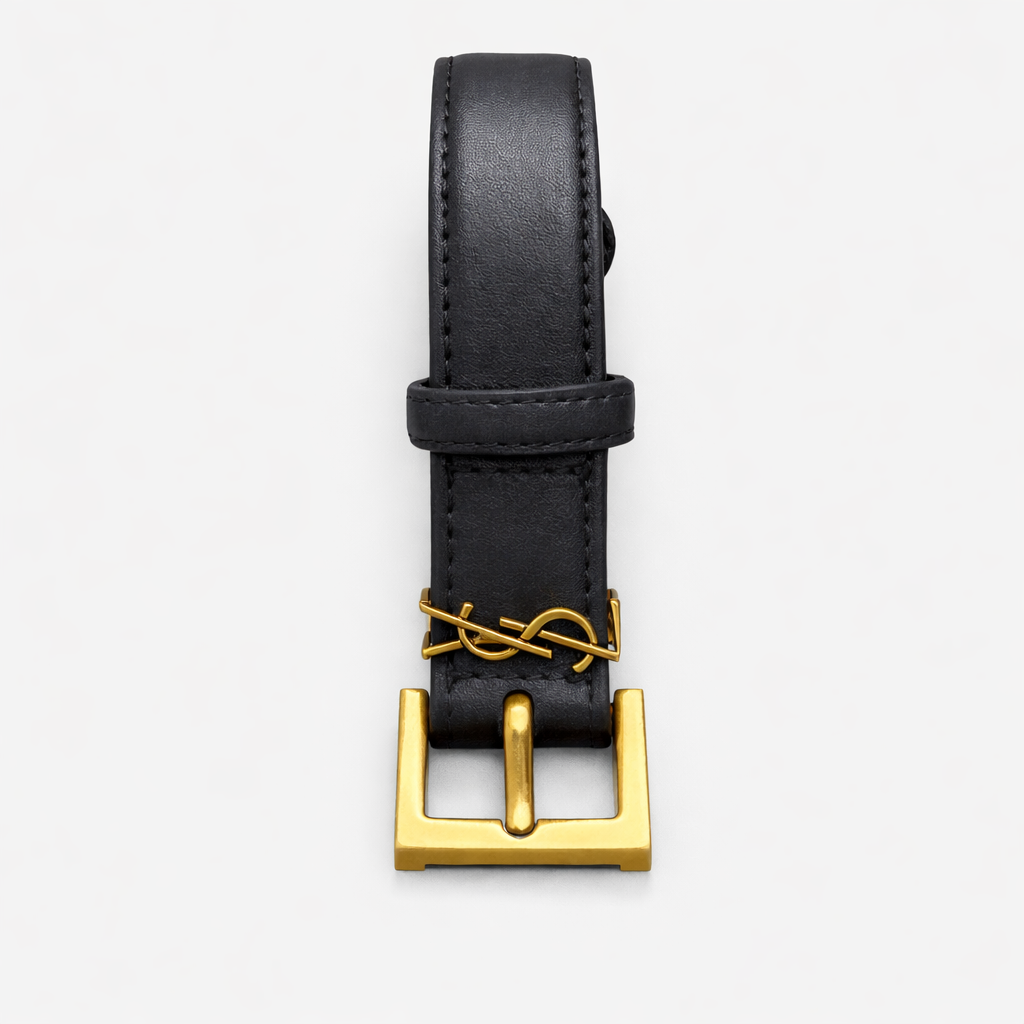 Saint Laurent Cassandre Thin Belt in Smooth Leather – Black