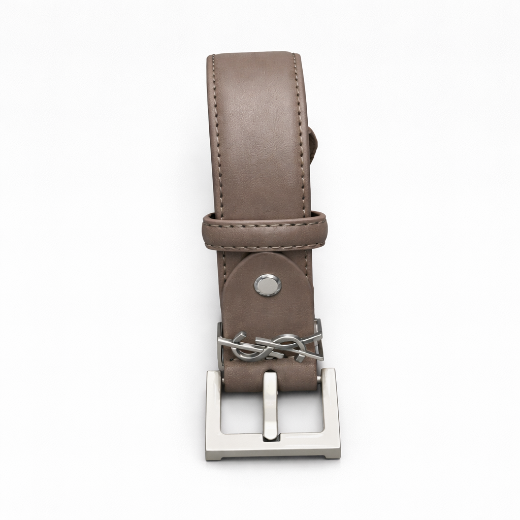 Saint Laurent Cassandre Thin Belt in Smooth Leather – Taupe