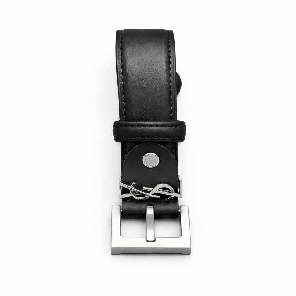 Saint Laurent Cassandre Thin Belt in Smooth Leather – Black