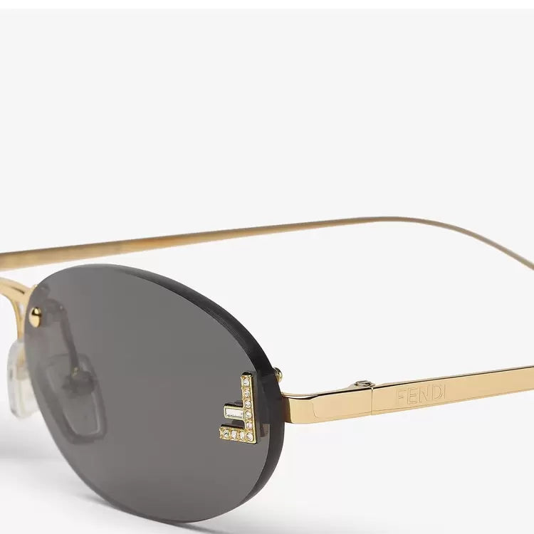 Fendi Rimless Oval Gold Black Güneş Gözlüğü