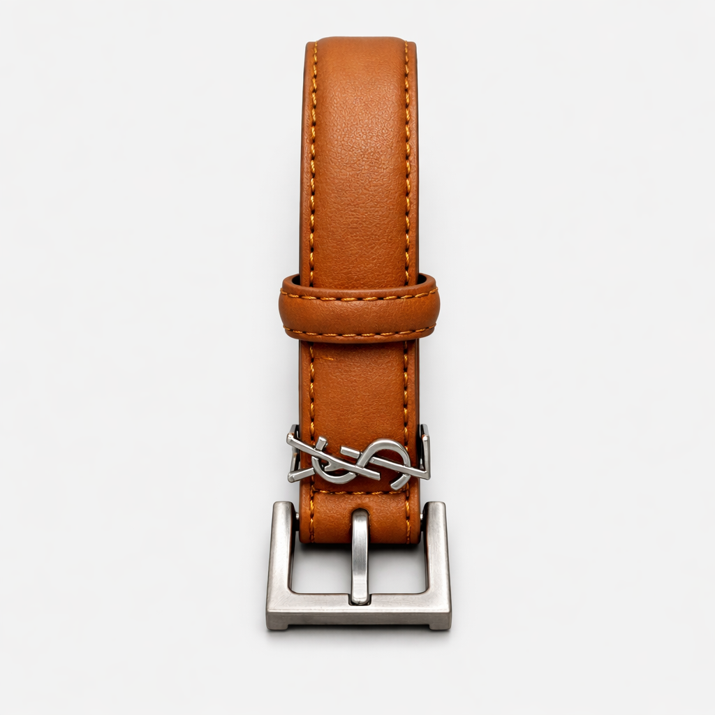 Saint Laurent Cassandre Thin Belt in Smooth Leather – Taba