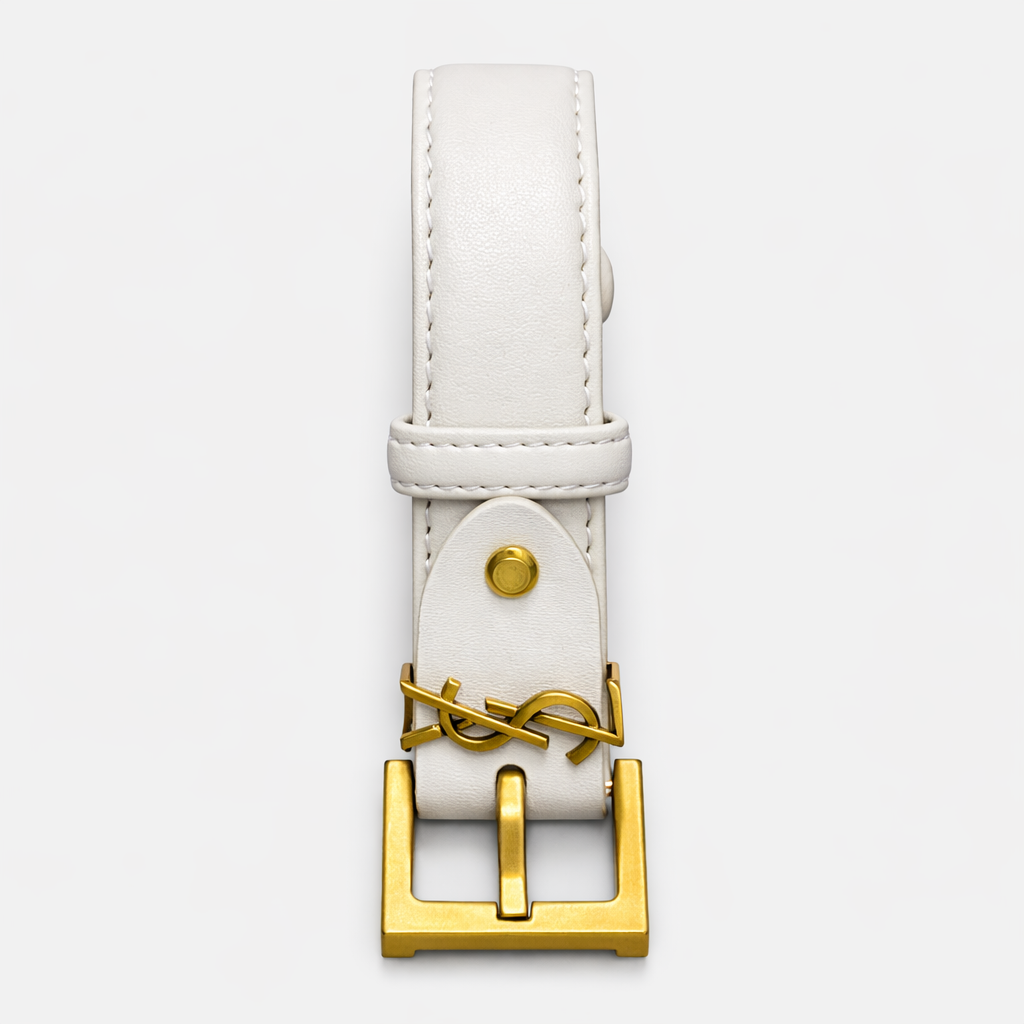 Saint Laurent Cassandre Thin Belt in Smooth Leather – Beyaz