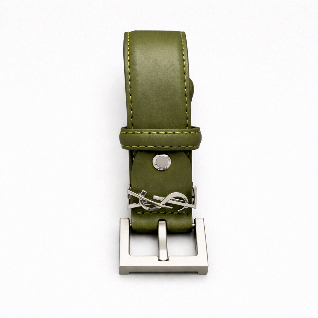 Saint Laurent Cassandre Thin Belt in Smooth Leather – Haki