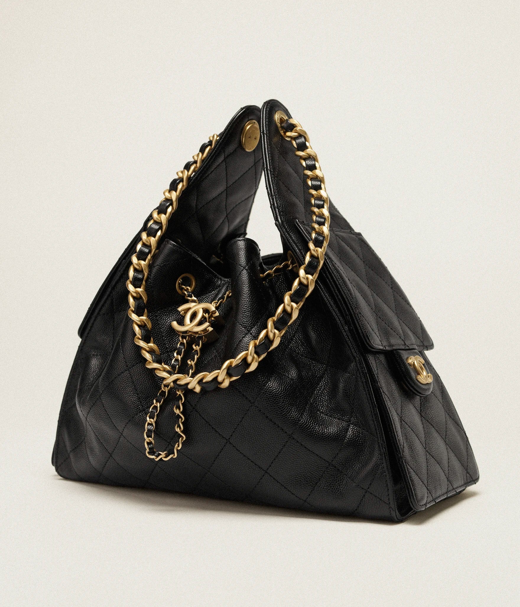 Chanel 25 Small Bag Grained Cowhide Leather and Gold Details Black